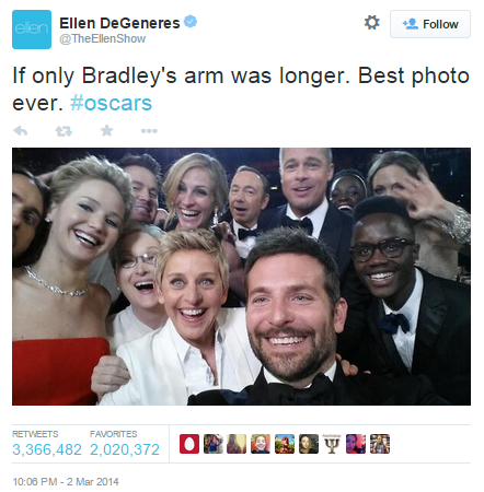 Selfie d'Ellen DeGeneres aux Oscars