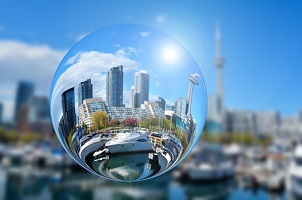 Toronto cityscape reflected in a bubble